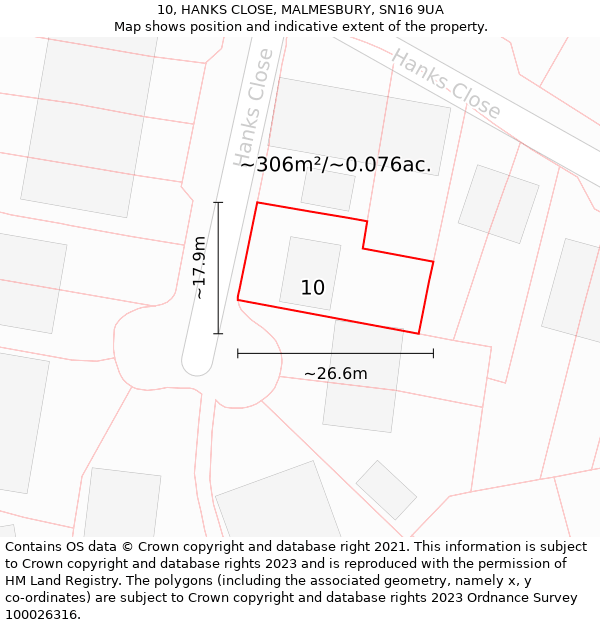 10, HANKS CLOSE, MALMESBURY, SN16 9UA: Plot and title map