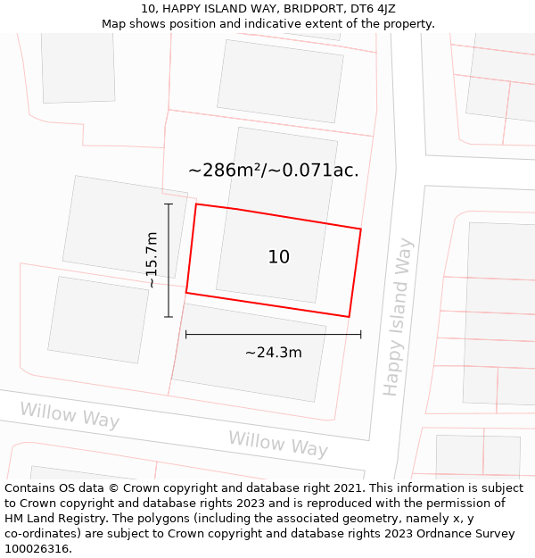 10, HAPPY ISLAND WAY, BRIDPORT, DT6 4JZ: Plot and title map