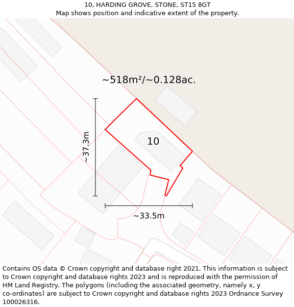 10, HARDING GROVE, STONE, ST15 8GT: Plot and title map