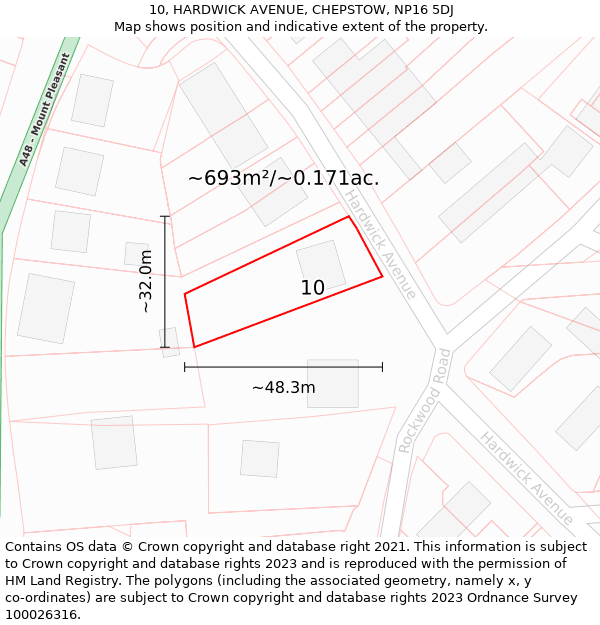 10, HARDWICK AVENUE, CHEPSTOW, NP16 5DJ: Plot and title map