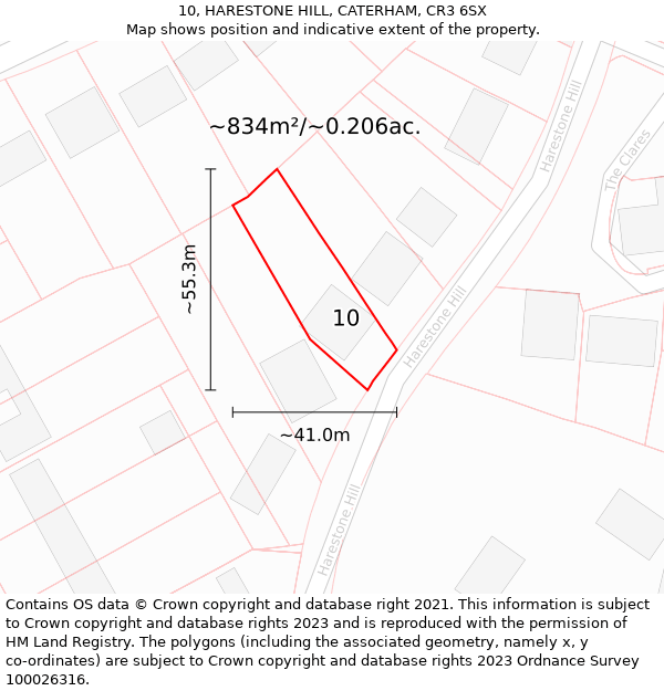 10, HARESTONE HILL, CATERHAM, CR3 6SX: Plot and title map