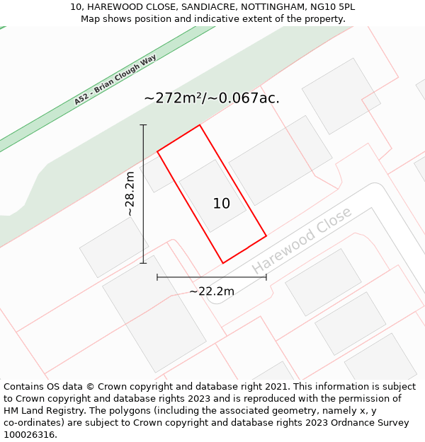 10, HAREWOOD CLOSE, SANDIACRE, NOTTINGHAM, NG10 5PL: Plot and title map