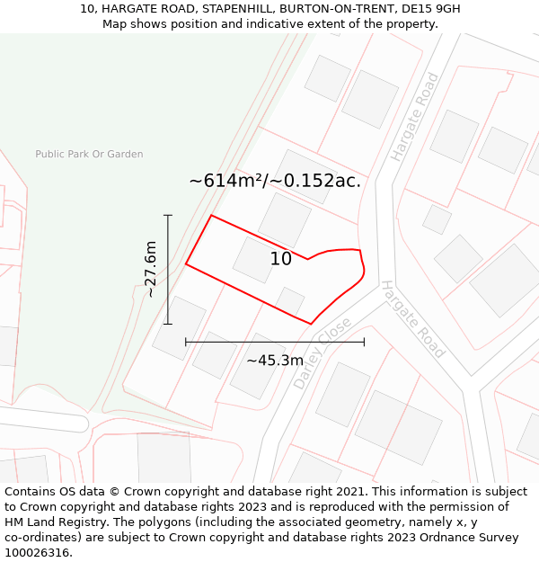 10, HARGATE ROAD, STAPENHILL, BURTON-ON-TRENT, DE15 9GH: Plot and title map
