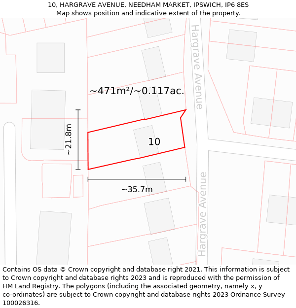 10, HARGRAVE AVENUE, NEEDHAM MARKET, IPSWICH, IP6 8ES: Plot and title map