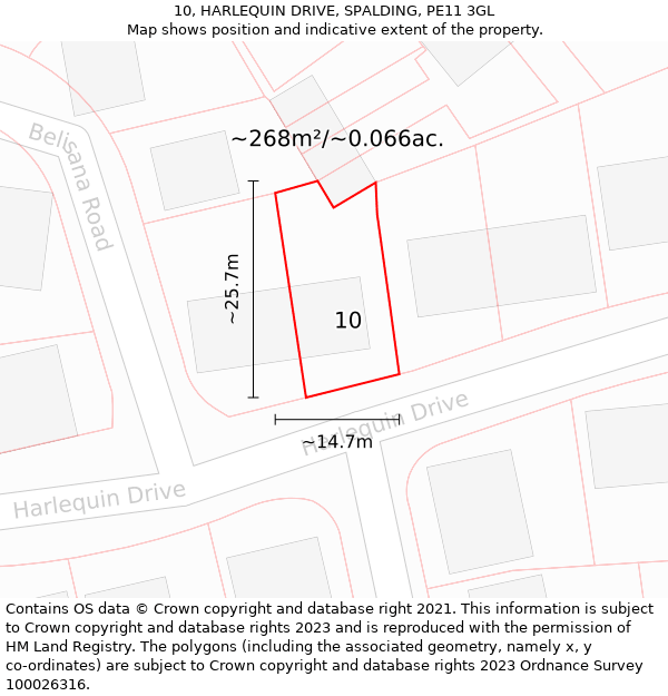 10, HARLEQUIN DRIVE, SPALDING, PE11 3GL: Plot and title map