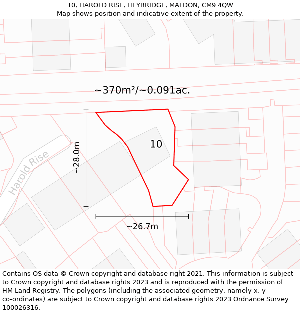 10, HAROLD RISE, HEYBRIDGE, MALDON, CM9 4QW: Plot and title map