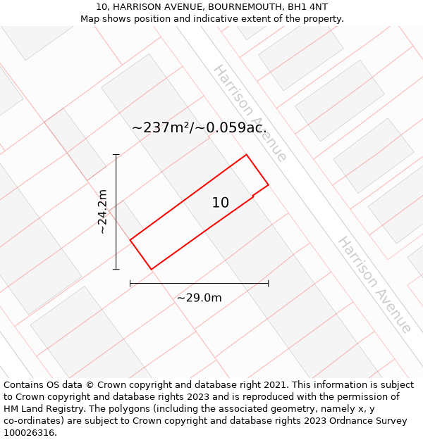 10, HARRISON AVENUE, BOURNEMOUTH, BH1 4NT: Plot and title map