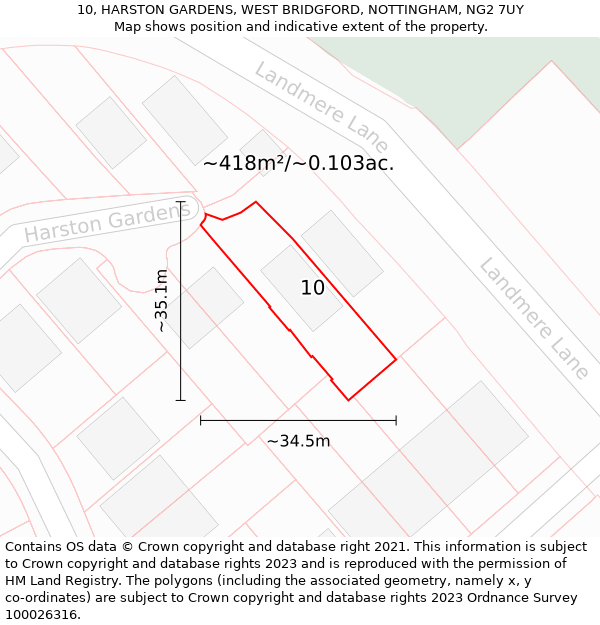 10, HARSTON GARDENS, WEST BRIDGFORD, NOTTINGHAM, NG2 7UY: Plot and title map