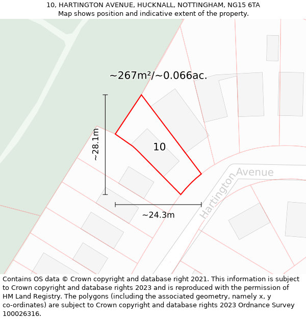 10, HARTINGTON AVENUE, HUCKNALL, NOTTINGHAM, NG15 6TA: Plot and title map