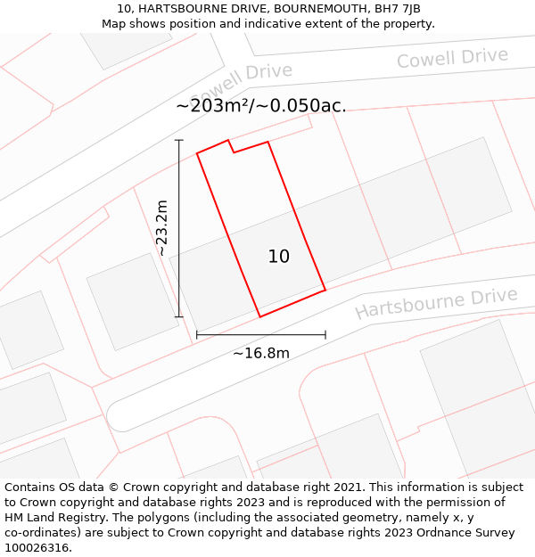 10, HARTSBOURNE DRIVE, BOURNEMOUTH, BH7 7JB: Plot and title map