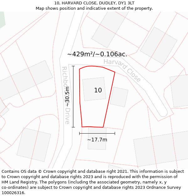 10, HARVARD CLOSE, DUDLEY, DY1 3LT: Plot and title map