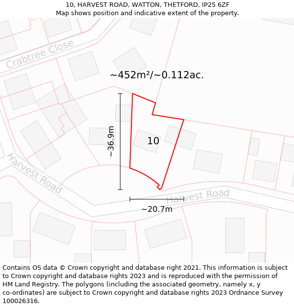 10, HARVEST ROAD, WATTON, THETFORD, IP25 6ZF: Plot and title map