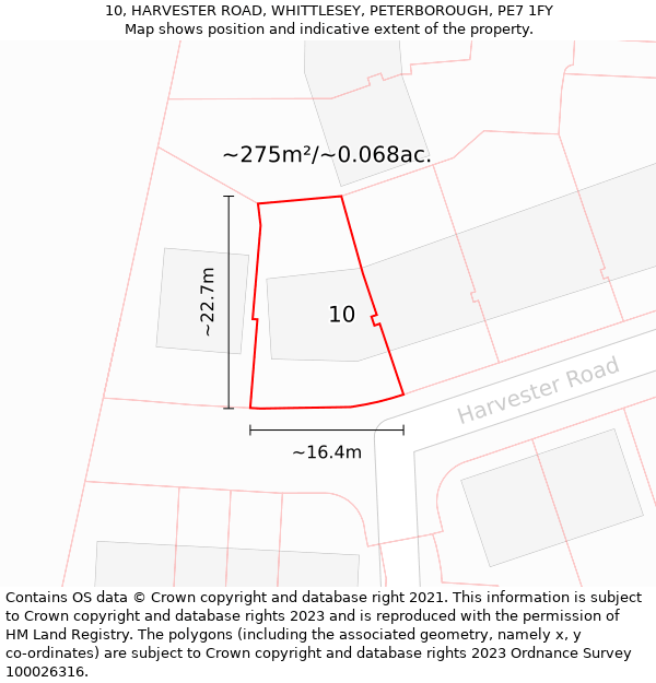10, HARVESTER ROAD, WHITTLESEY, PETERBOROUGH, PE7 1FY: Plot and title map