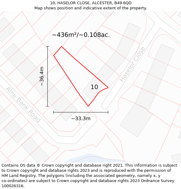 10, HASELOR CLOSE, ALCESTER, B49 6QD: Plot and title map