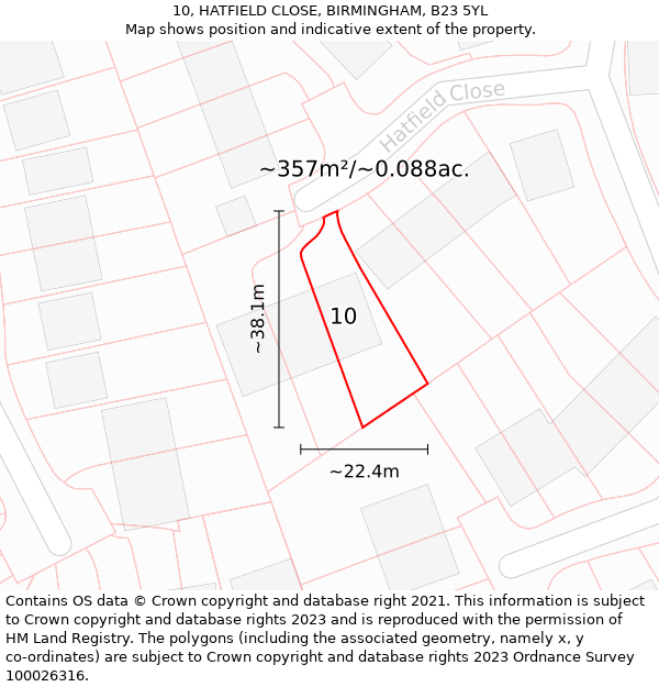 10, HATFIELD CLOSE, BIRMINGHAM, B23 5YL: Plot and title map