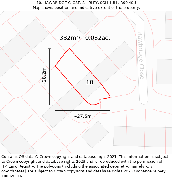 10, HAWBRIDGE CLOSE, SHIRLEY, SOLIHULL, B90 4SU: Plot and title map