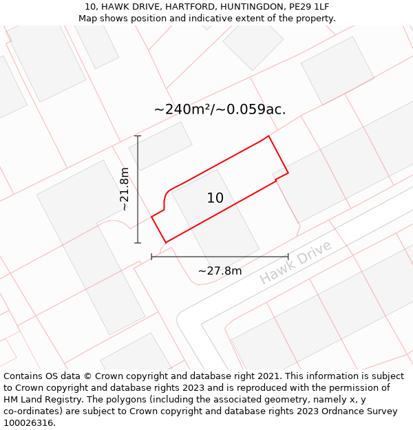 10, HAWK DRIVE, HARTFORD, HUNTINGDON, PE29 1LF: Plot and title map