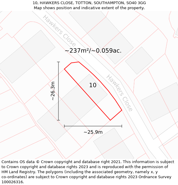 10, HAWKERS CLOSE, TOTTON, SOUTHAMPTON, SO40 3GG: Plot and title map