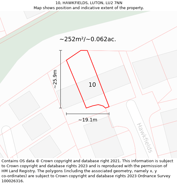 10, HAWKFIELDS, LUTON, LU2 7NN: Plot and title map