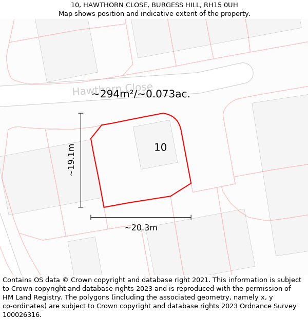 10, HAWTHORN CLOSE, BURGESS HILL, RH15 0UH: Plot and title map