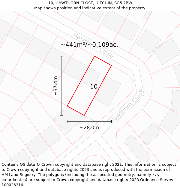 10, HAWTHORN CLOSE, HITCHIN, SG5 2BW: Plot and title map