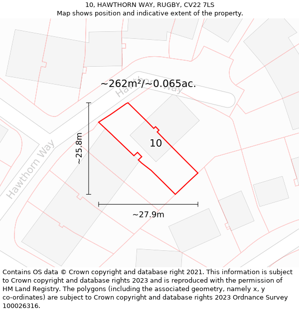 10, HAWTHORN WAY, RUGBY, CV22 7LS: Plot and title map