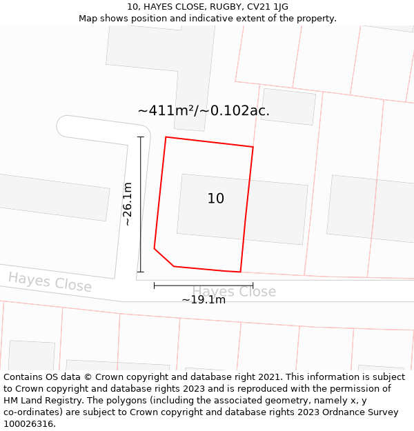 10, HAYES CLOSE, RUGBY, CV21 1JG: Plot and title map