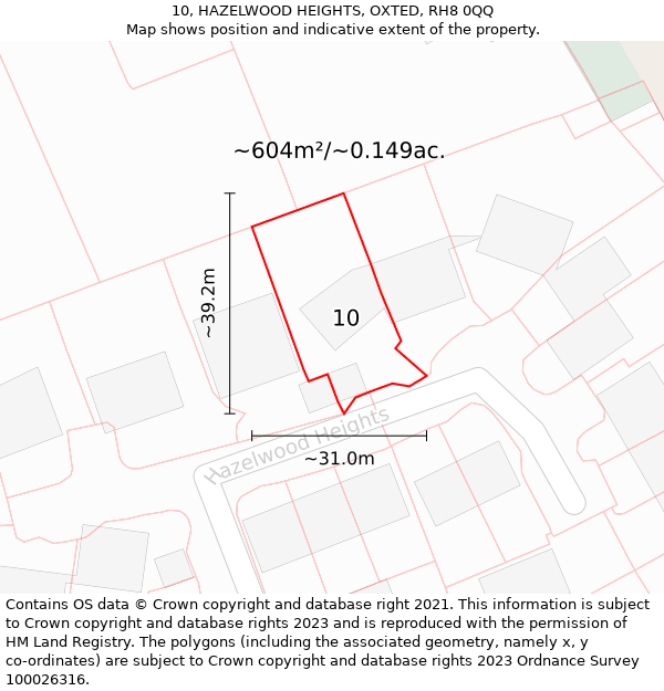 10, HAZELWOOD HEIGHTS, OXTED, RH8 0QQ: Plot and title map