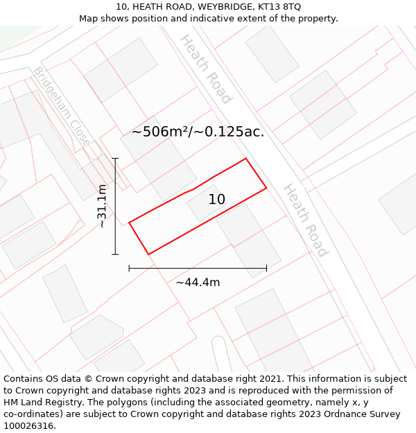 10, HEATH ROAD, WEYBRIDGE, KT13 8TQ: Plot and title map