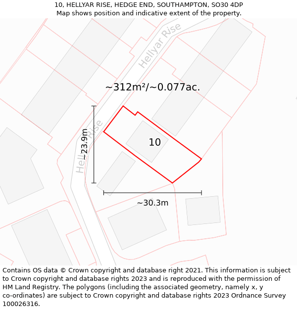 10, HELLYAR RISE, HEDGE END, SOUTHAMPTON, SO30 4DP: Plot and title map