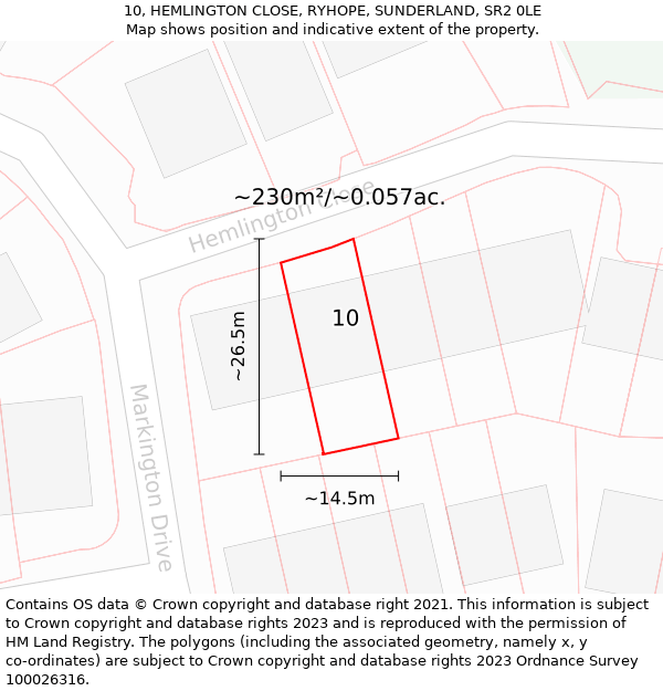 10, HEMLINGTON CLOSE, RYHOPE, SUNDERLAND, SR2 0LE: Plot and title map