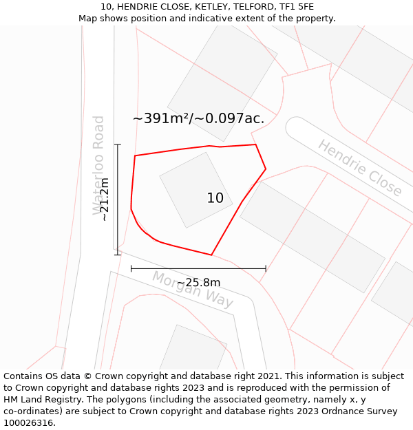 10, HENDRIE CLOSE, KETLEY, TELFORD, TF1 5FE: Plot and title map