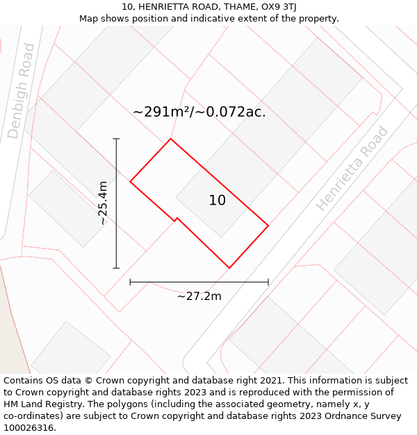 10, HENRIETTA ROAD, THAME, OX9 3TJ: Plot and title map