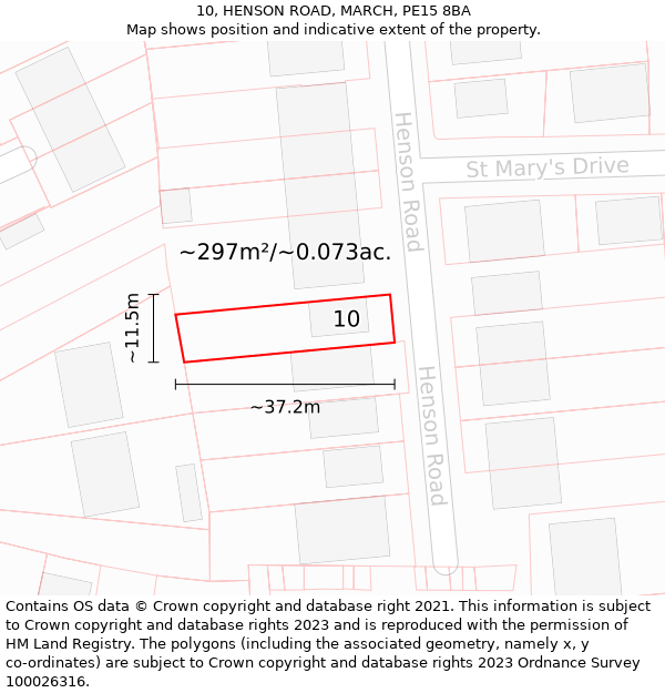 10, HENSON ROAD, MARCH, PE15 8BA: Plot and title map