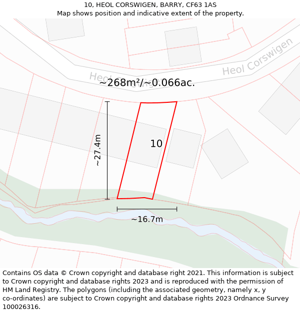 10, HEOL CORSWIGEN, BARRY, CF63 1AS: Plot and title map