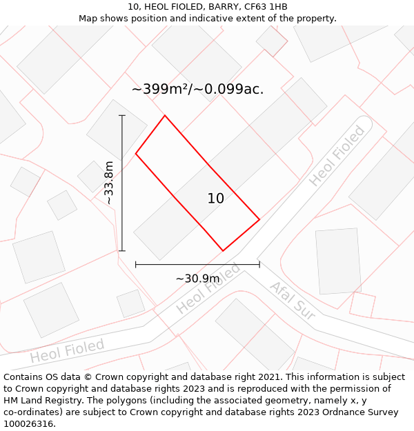 10, HEOL FIOLED, BARRY, CF63 1HB: Plot and title map