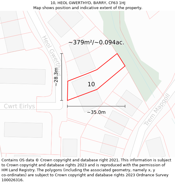 10, HEOL GWERTHYD, BARRY, CF63 1HJ: Plot and title map