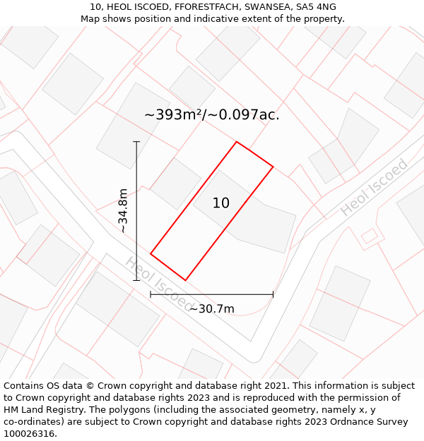 10, HEOL ISCOED, FFORESTFACH, SWANSEA, SA5 4NG: Plot and title map