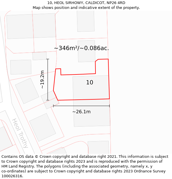 10, HEOL SIRHOWY, CALDICOT, NP26 4RD: Plot and title map