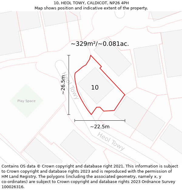 10, HEOL TOWY, CALDICOT, NP26 4PH: Plot and title map