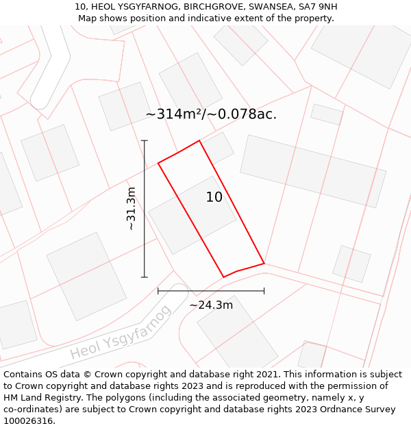 10, HEOL YSGYFARNOG, BIRCHGROVE, SWANSEA, SA7 9NH: Plot and title map