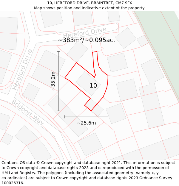 10, HEREFORD DRIVE, BRAINTREE, CM7 9FX: Plot and title map