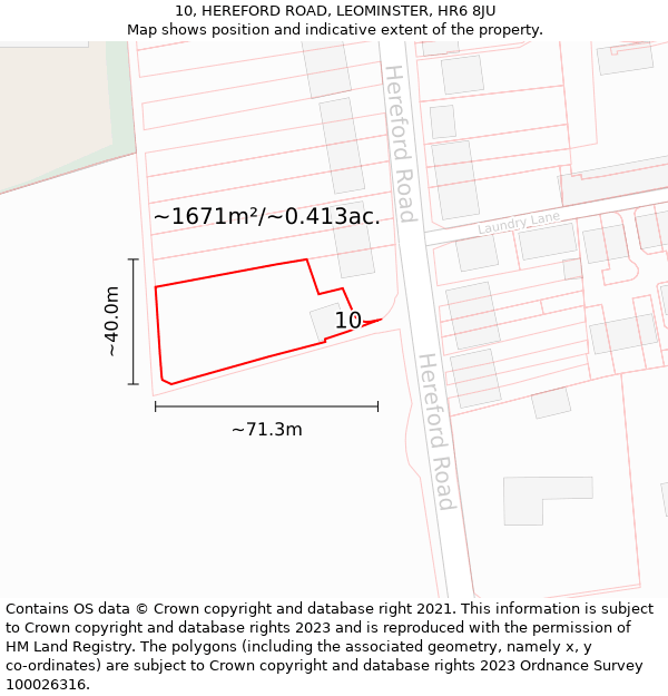 10, HEREFORD ROAD, LEOMINSTER, HR6 8JU: Plot and title map