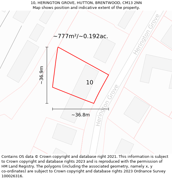 10, HERINGTON GROVE, HUTTON, BRENTWOOD, CM13 2NN: Plot and title map