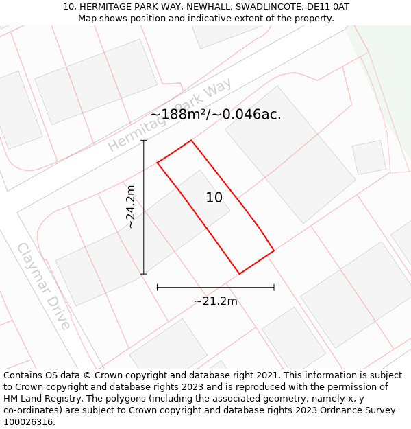 10, HERMITAGE PARK WAY, NEWHALL, SWADLINCOTE, DE11 0AT: Plot and title map