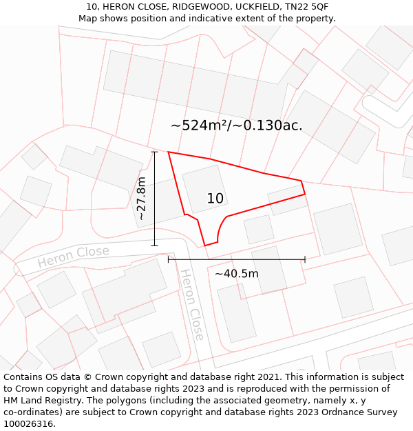 10, HERON CLOSE, RIDGEWOOD, UCKFIELD, TN22 5QF: Plot and title map