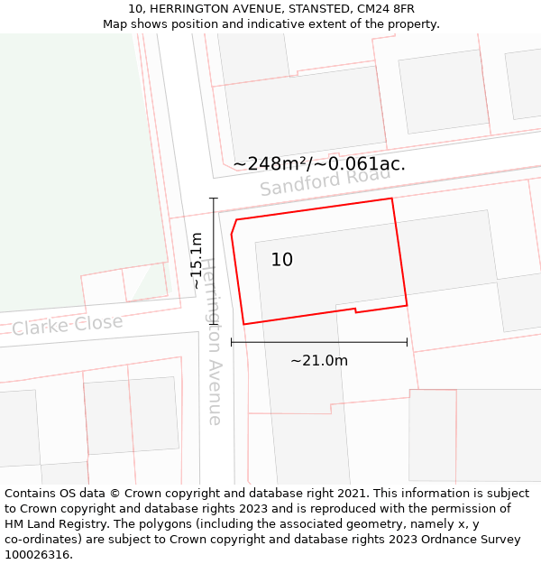 10, HERRINGTON AVENUE, STANSTED, CM24 8FR: Plot and title map