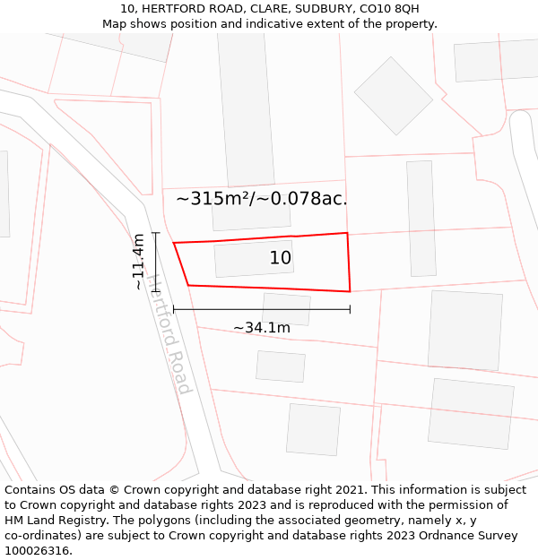 10, HERTFORD ROAD, CLARE, SUDBURY, CO10 8QH: Plot and title map
