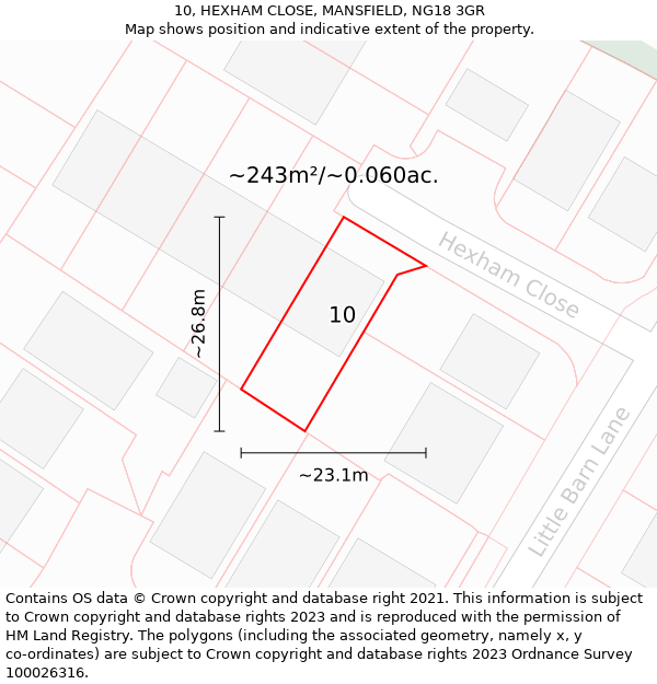 10, HEXHAM CLOSE, MANSFIELD, NG18 3GR: Plot and title map