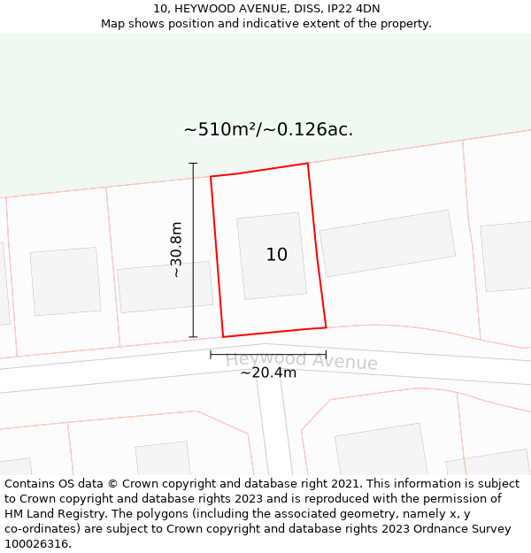 10, HEYWOOD AVENUE, DISS, IP22 4DN: Plot and title map